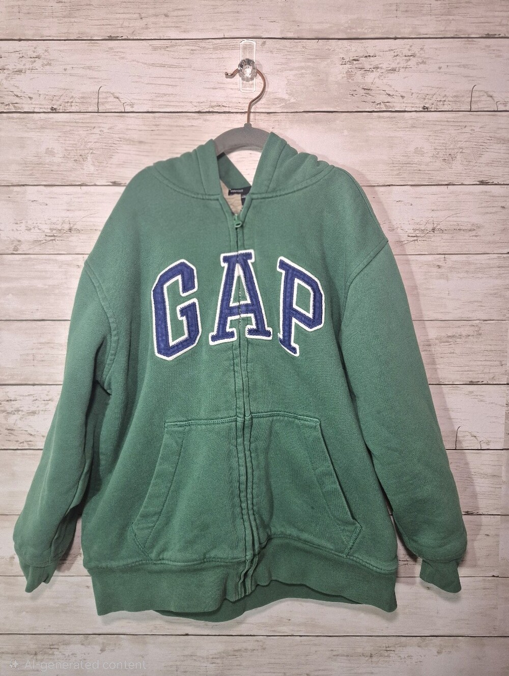 Boys Size Medium(8) GAP Green Full-Zip Sherpa Hoodie with Blue Logo